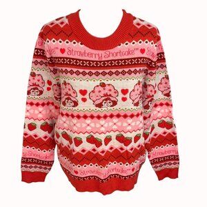 Strawberry Shortcake Womens Knit Sweater Size S Retro Kawaii Fashion Cute Hearts